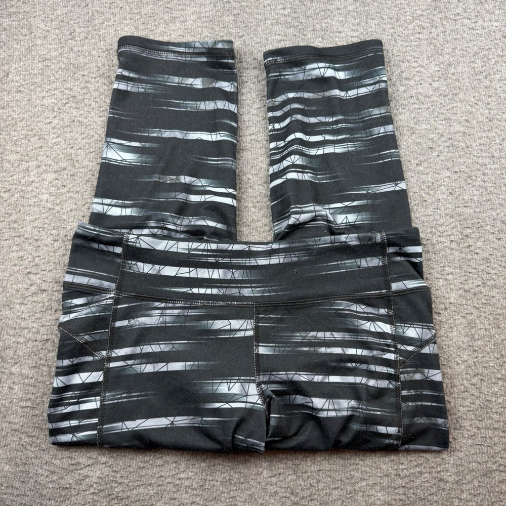 Champion Duo Dry+ Leggings Women's Medium Black White Geometric Cropped Athletic